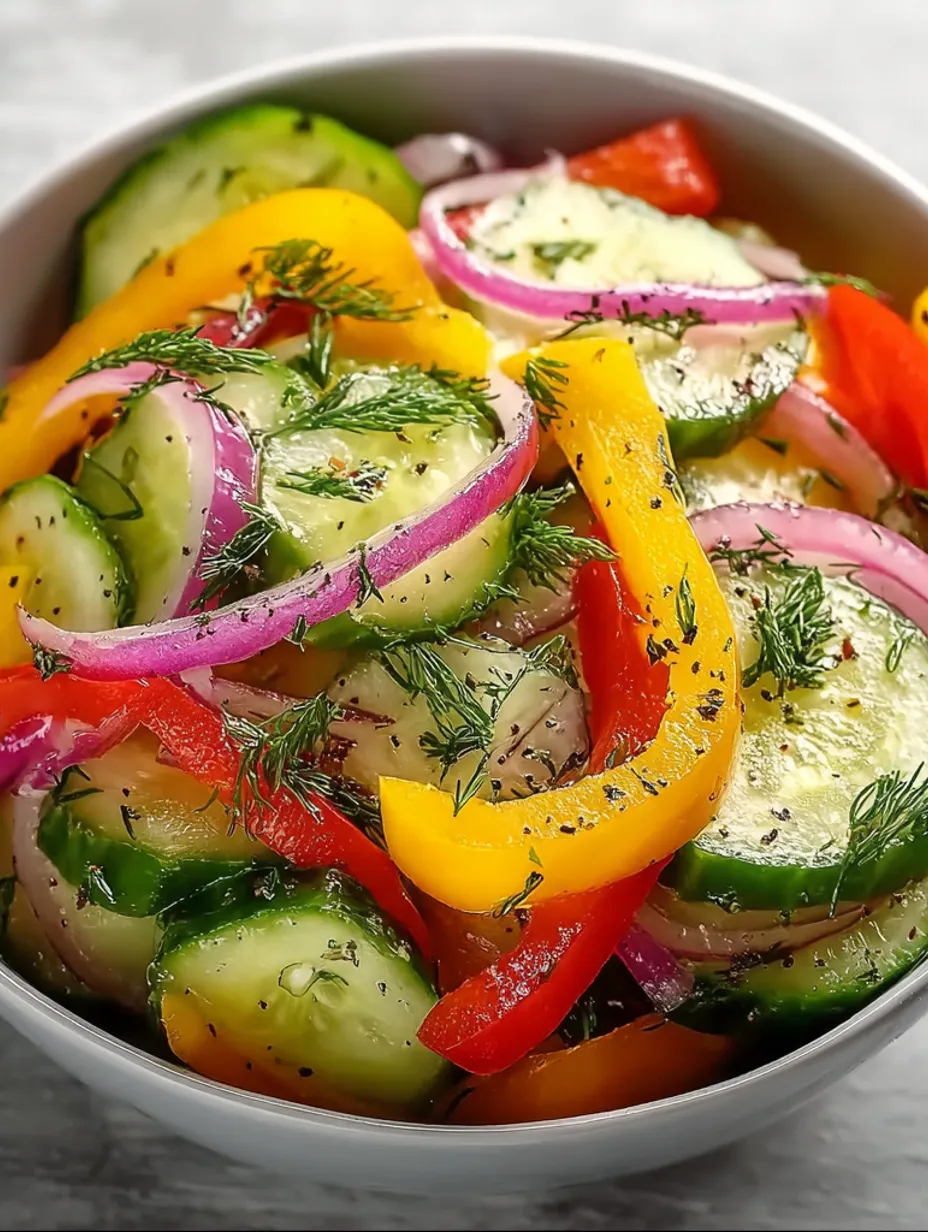 A bowl of fresh cucumber and sweet pepper.