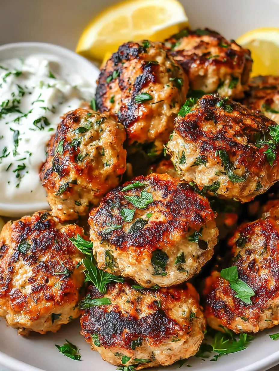 Golden chicken kofta with herbs and yogurt sauce.