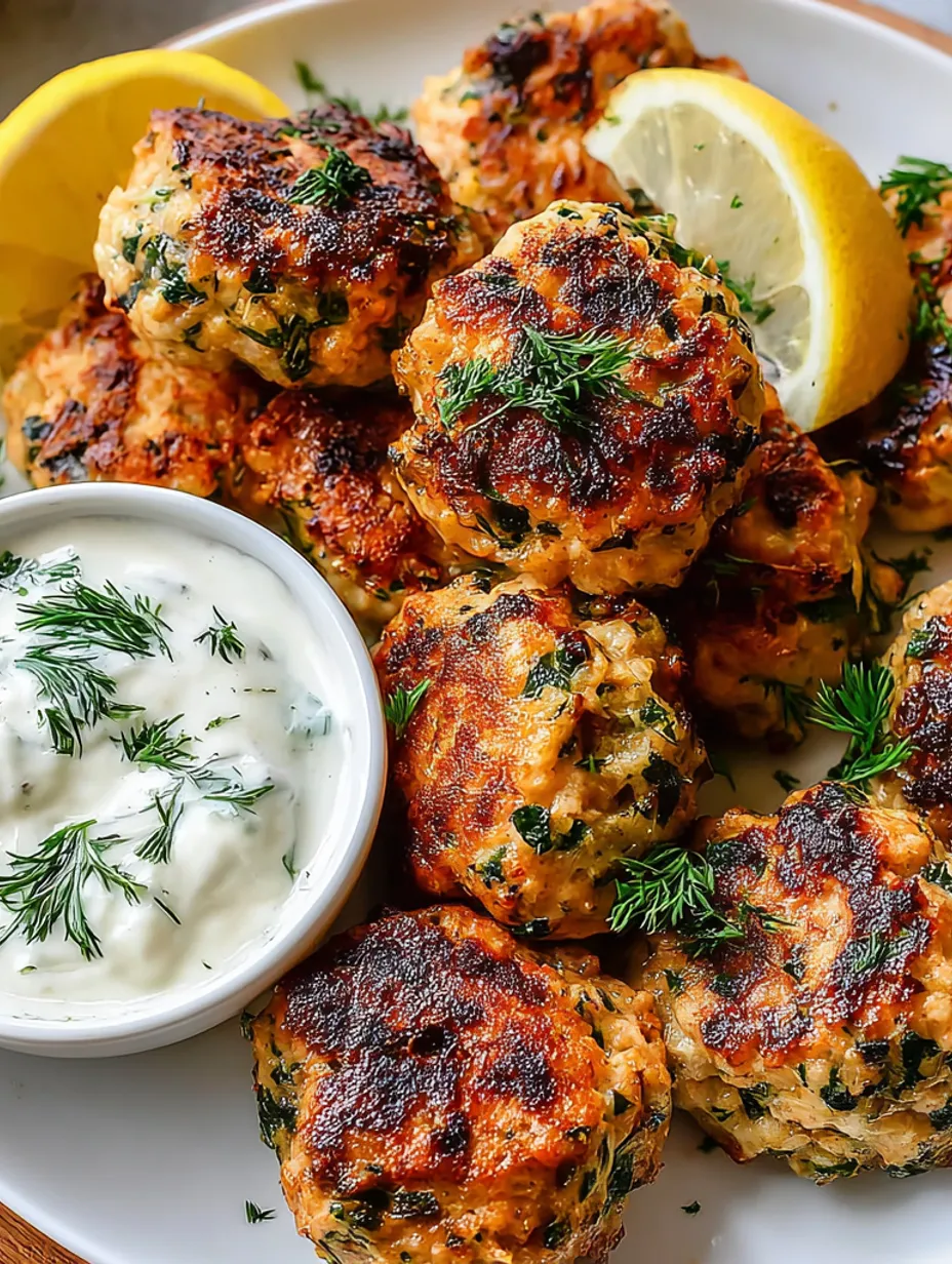 A plate of chicken kofta served with creamy yogurt sauce.