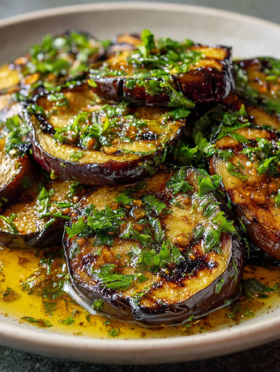 Grilled eggplant with herbs and spices.