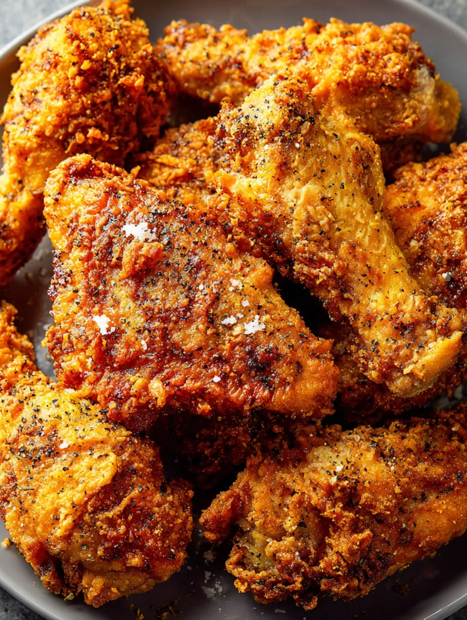 A plate of fried chicken with pepper on it.