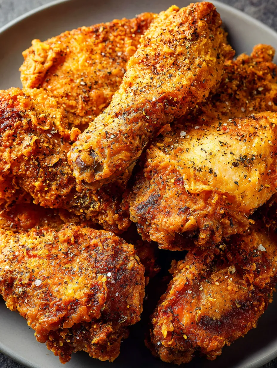 A plate of fried chicken with seasoning.