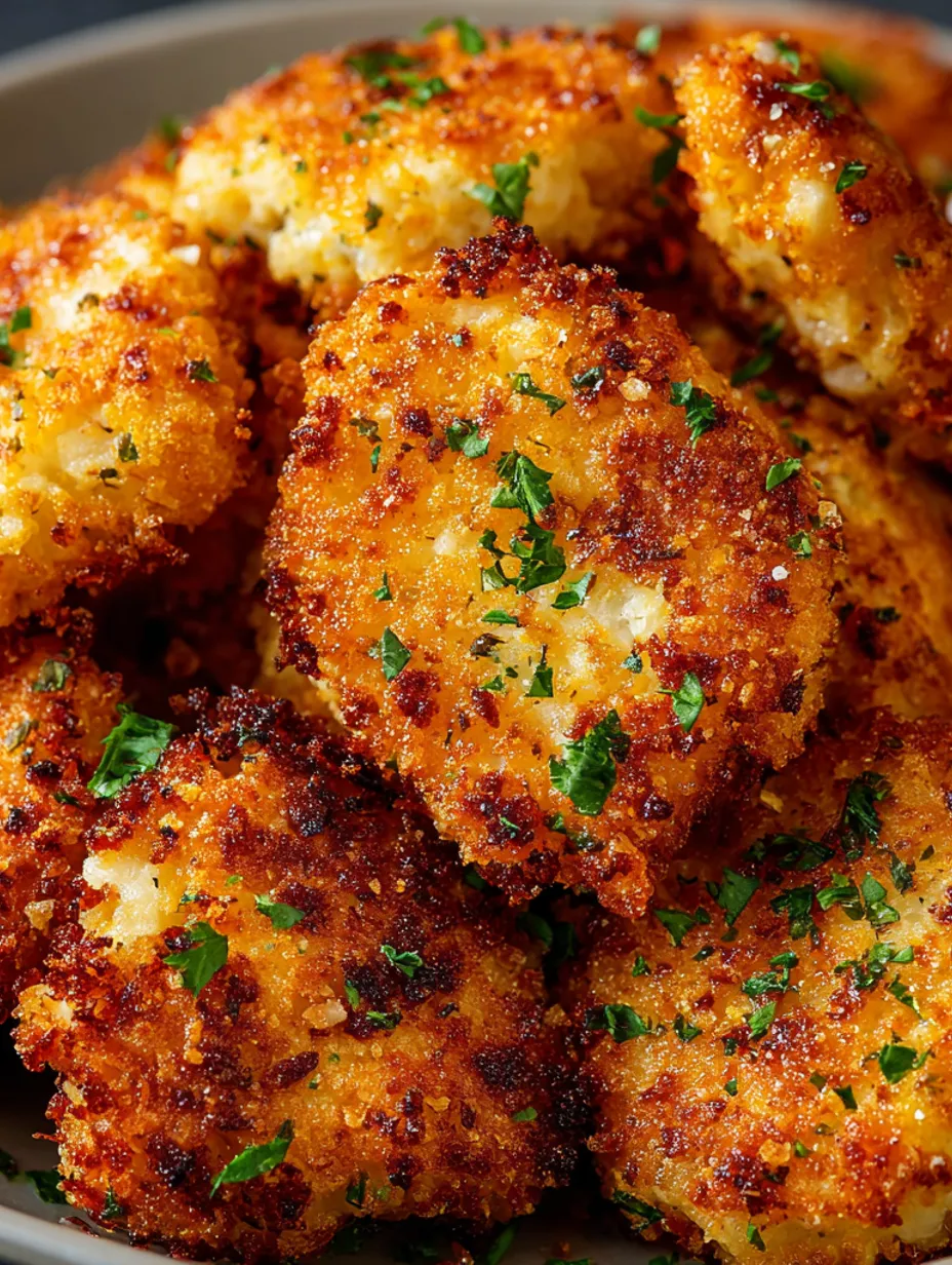 Crispy cauliflower pancakes with green herbs.