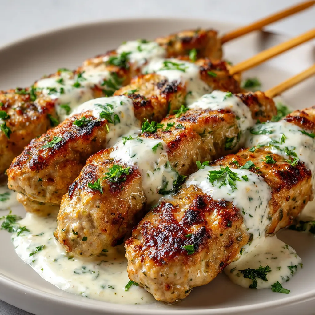 Chicken Kofta with Garlic Yogurt Sauce.