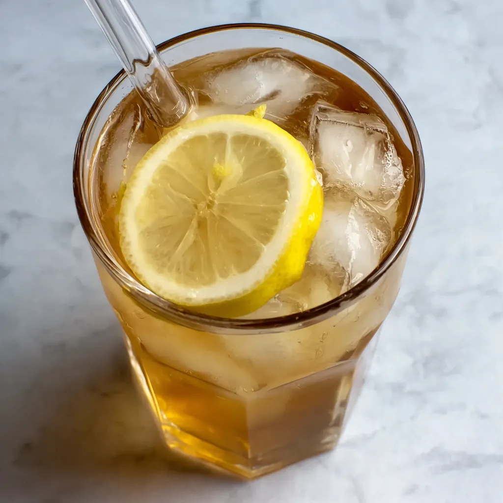 A glass of homemade ginger ale with a lemon wedge.