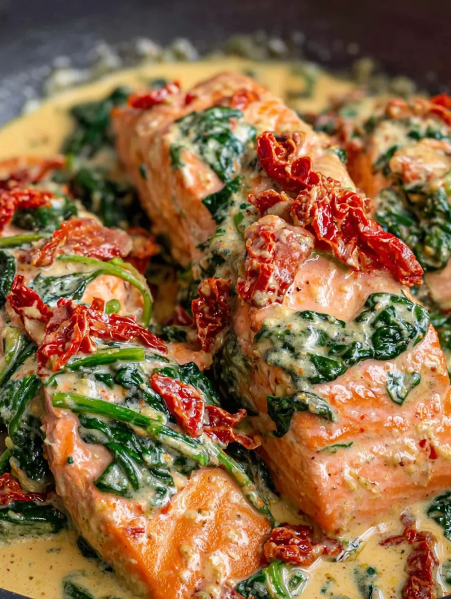 A dish of salmon with a creamy sauce.
