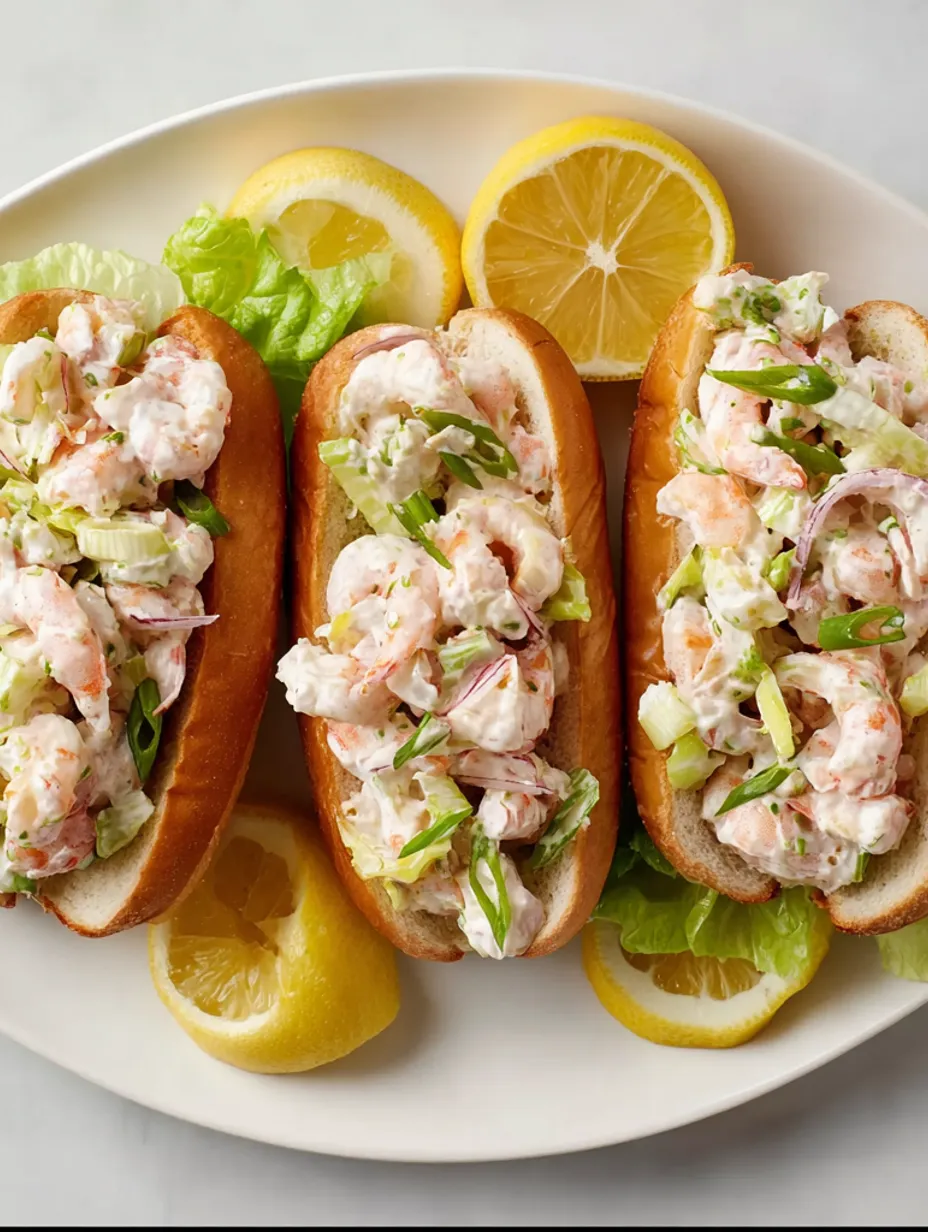 Shrimp rolls with lettuce and lemon wedges.