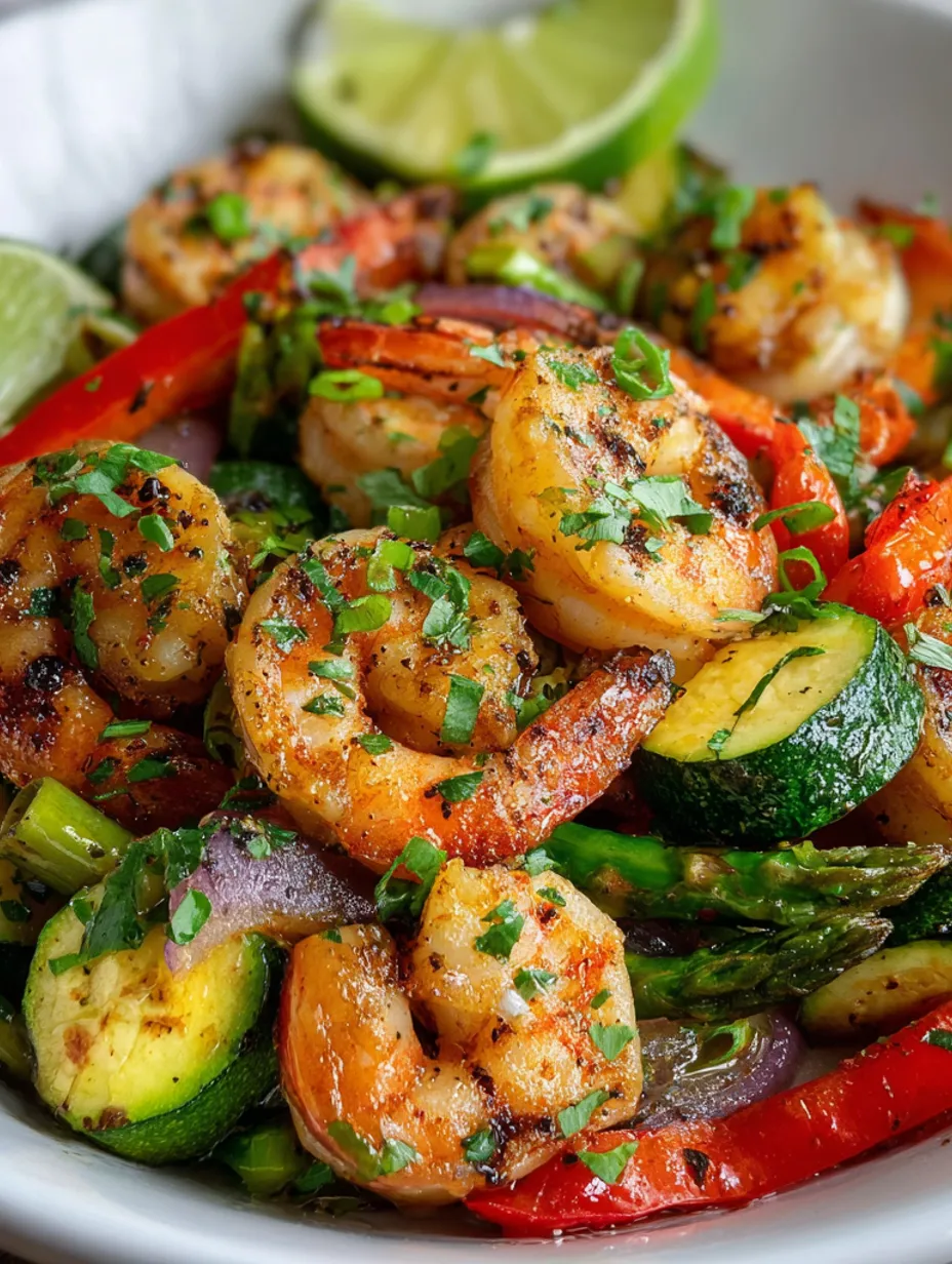 A delicious and healthy meal of shrimp and vegetables.