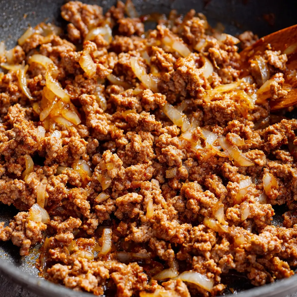 A pan of chorizo sausage with onions.