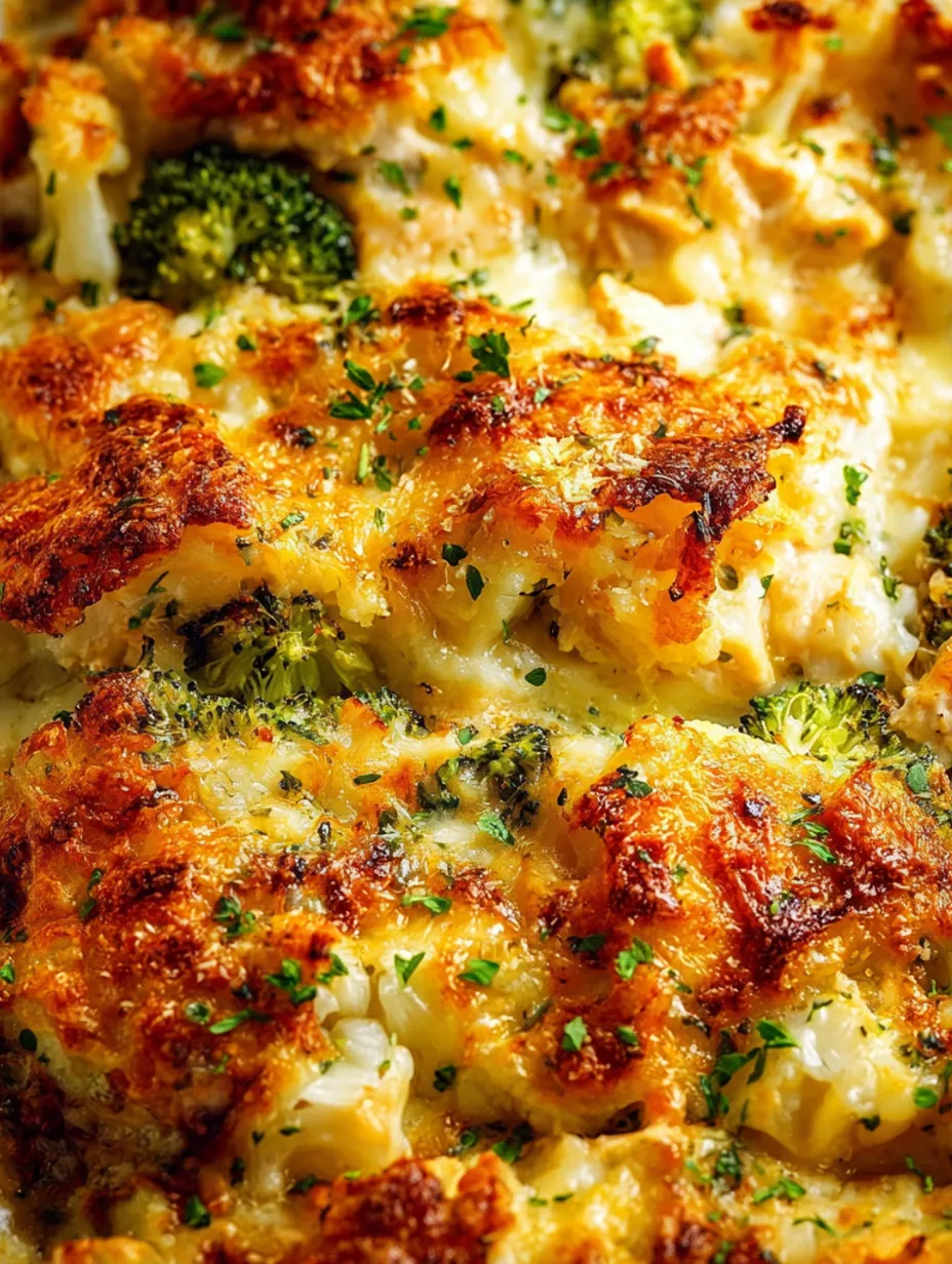 A close up of a broccoli and cauliflower casserole.