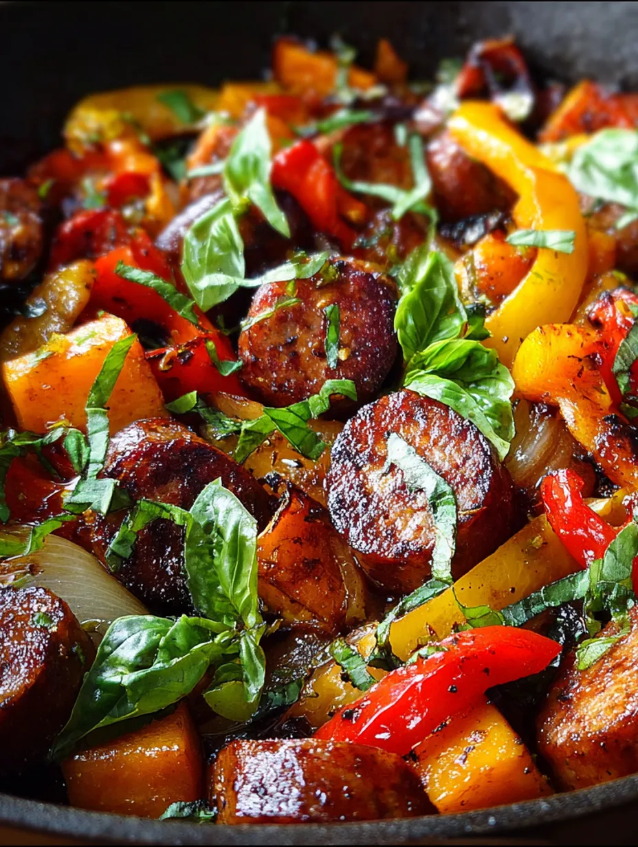 A dish of sausage and peppers.