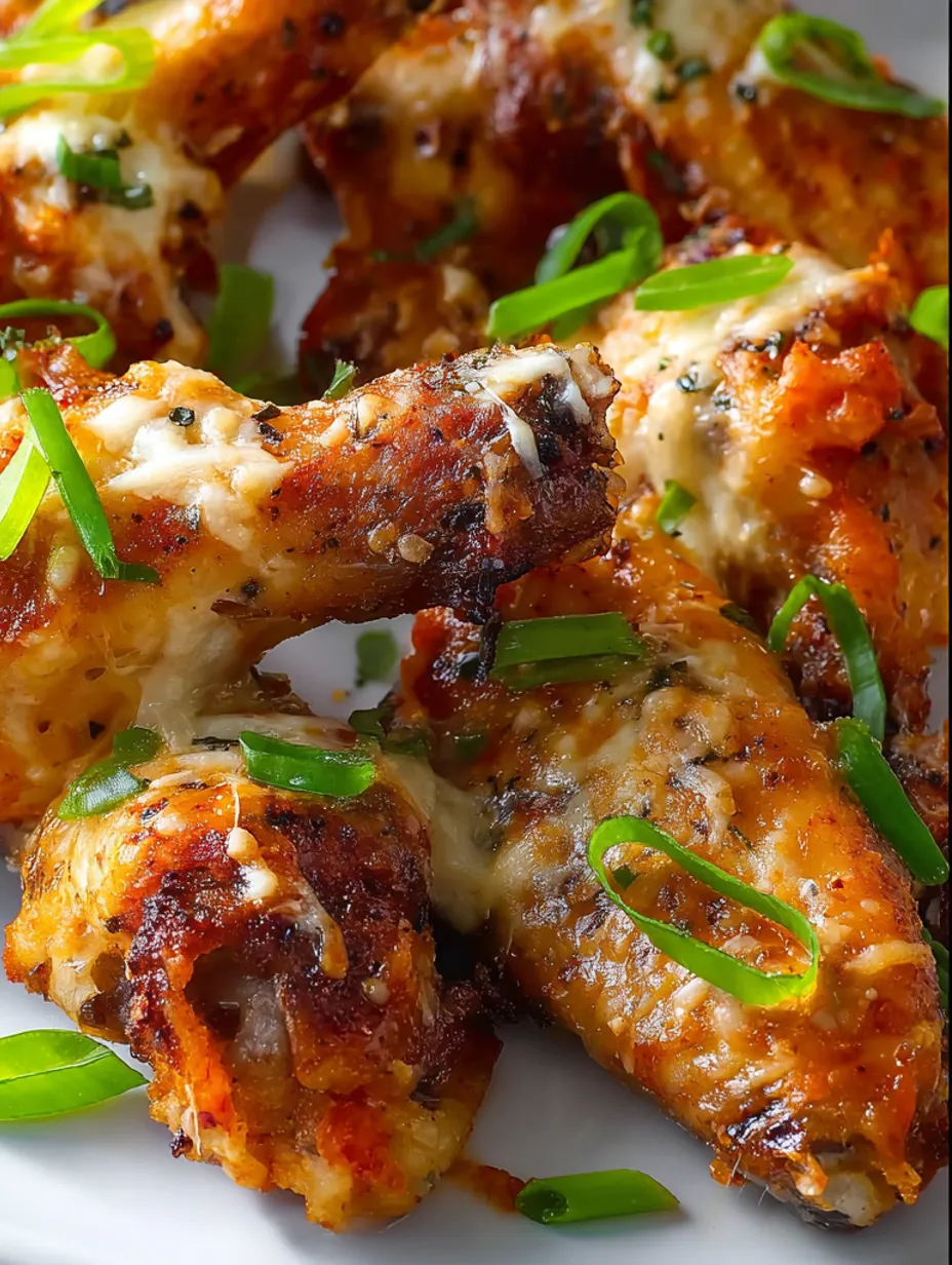 A plate of chicken wings with cheese and herbs.