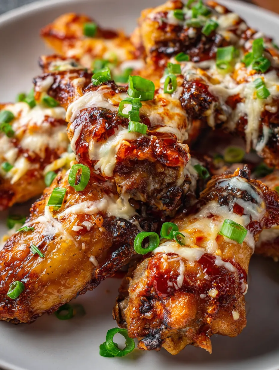 A plate of chicken wings with cheese and sauce.
