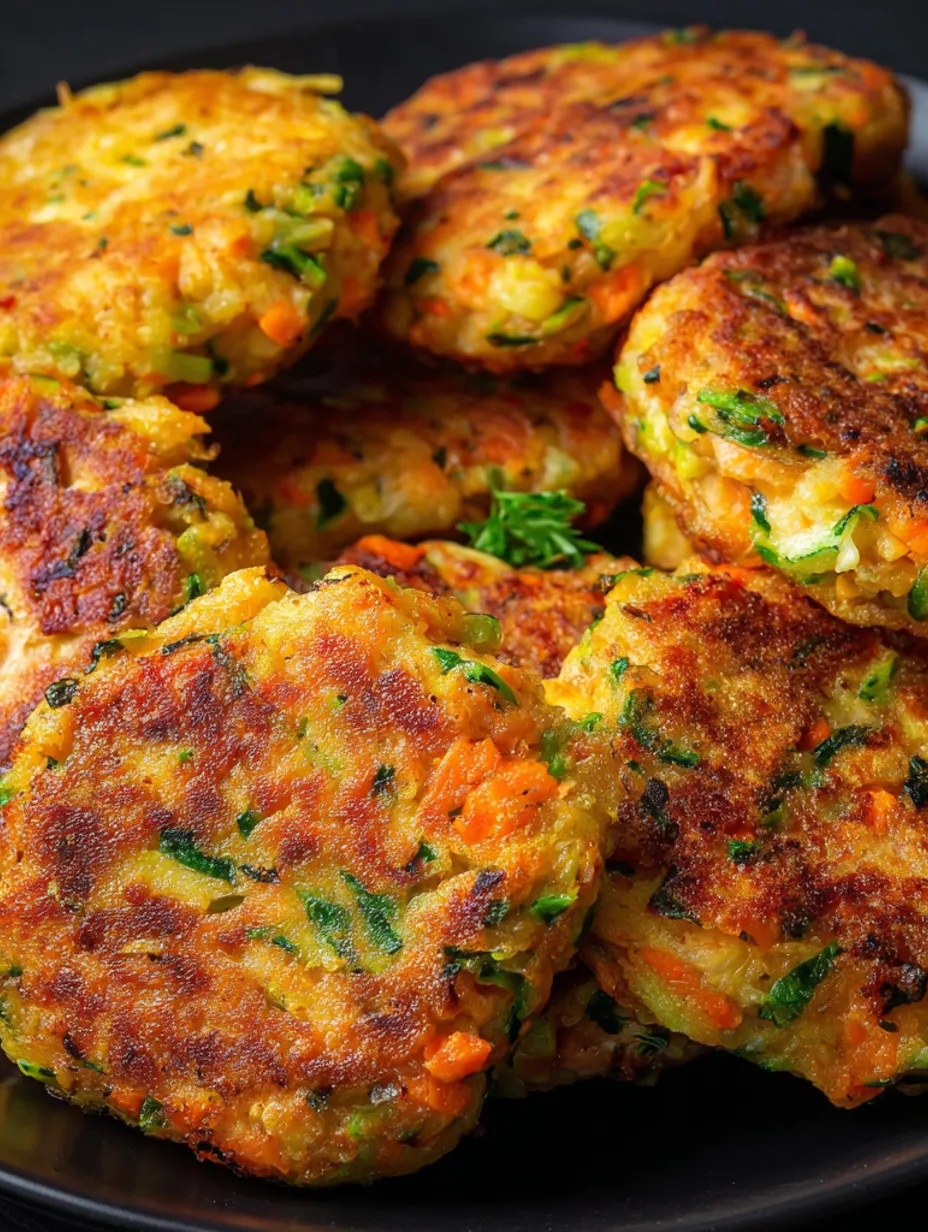 Crispy chicken and vegetable patties with Parmesan and herbs.