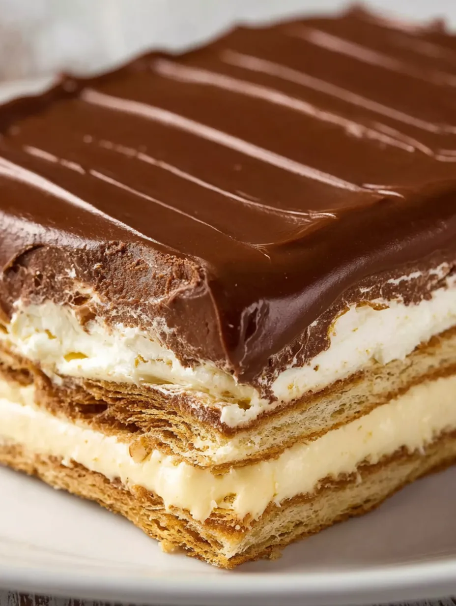 A slice of chocolate eclair cake.