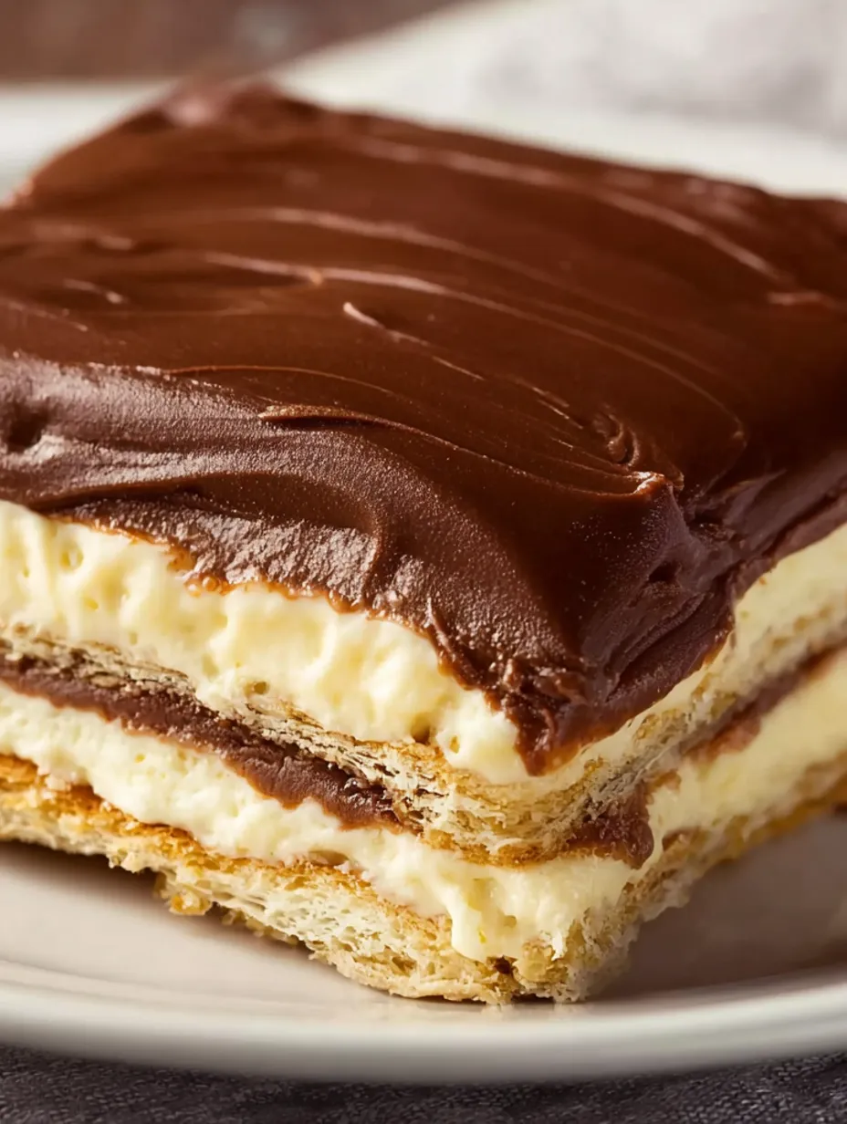 A slice of chocolate eclair cake.