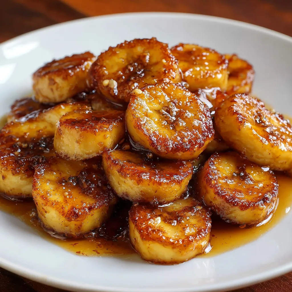A plate of pan fried bananas.