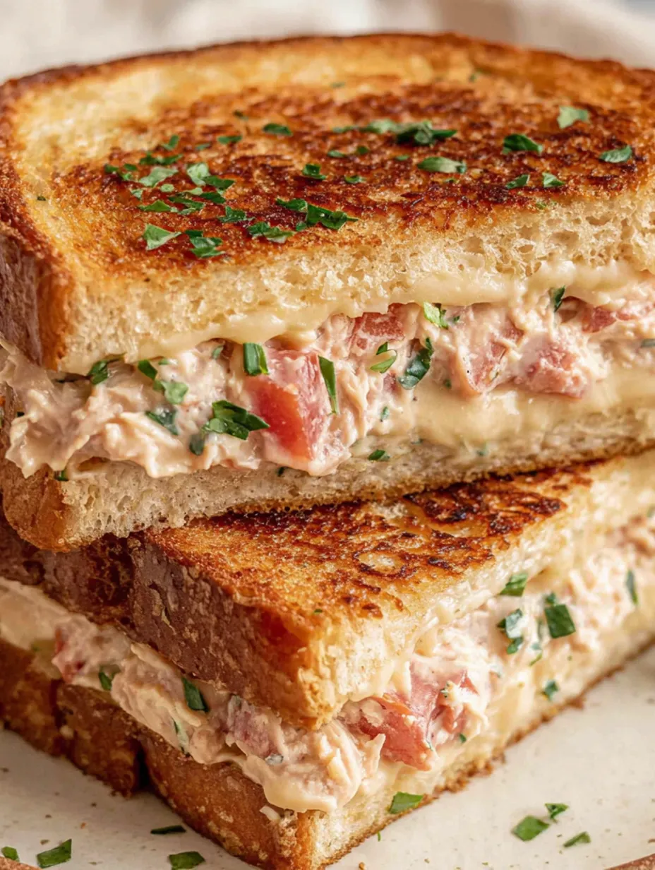 A tuna melt sandwich with lettuce and tomato.