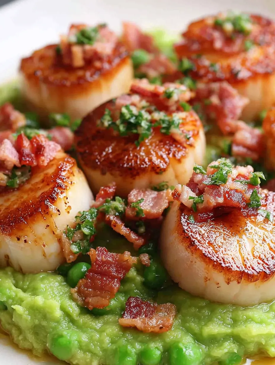 Seared scallops with crispy pancetta.