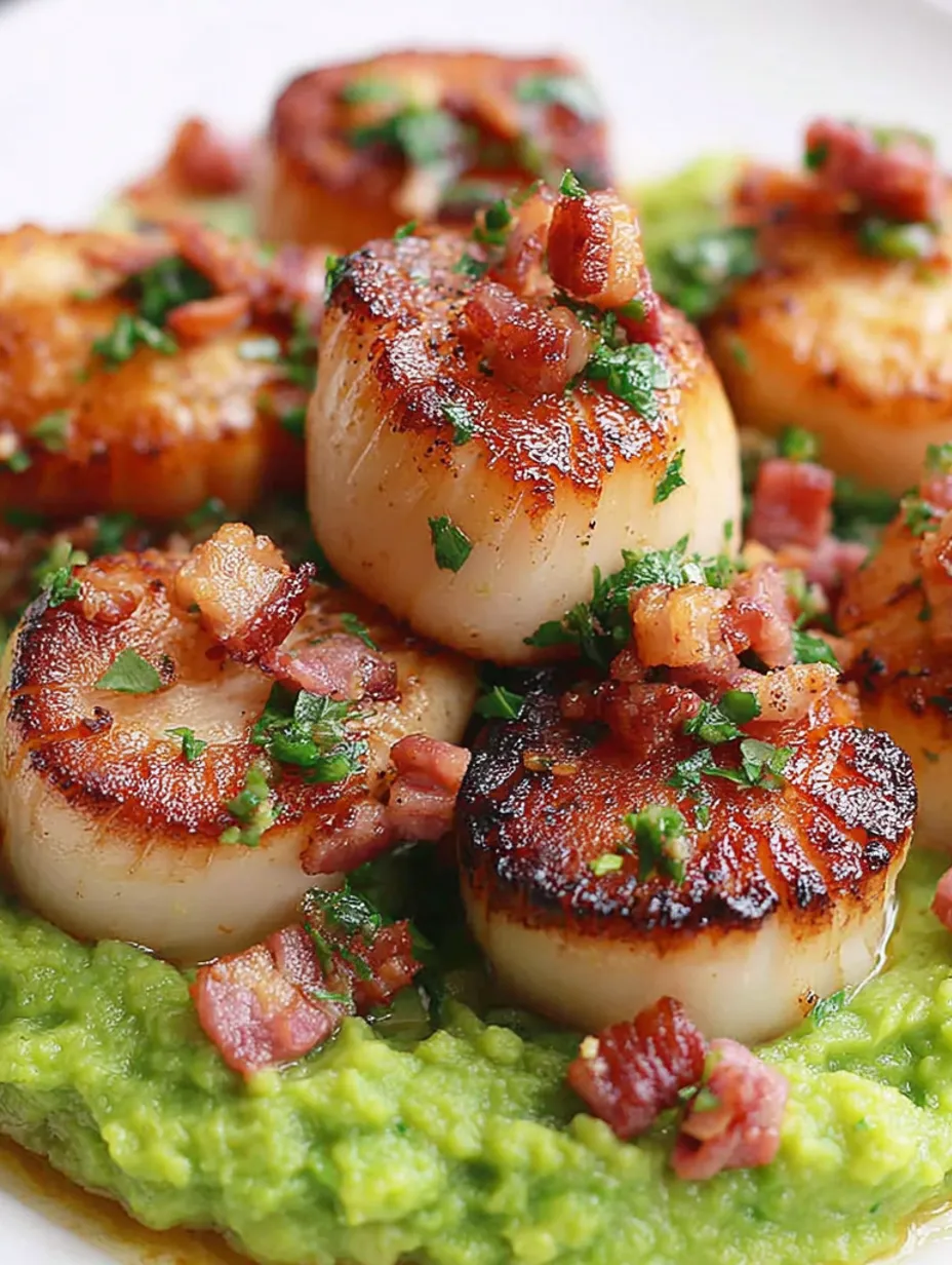 Seared scallops with crispy pancetta.