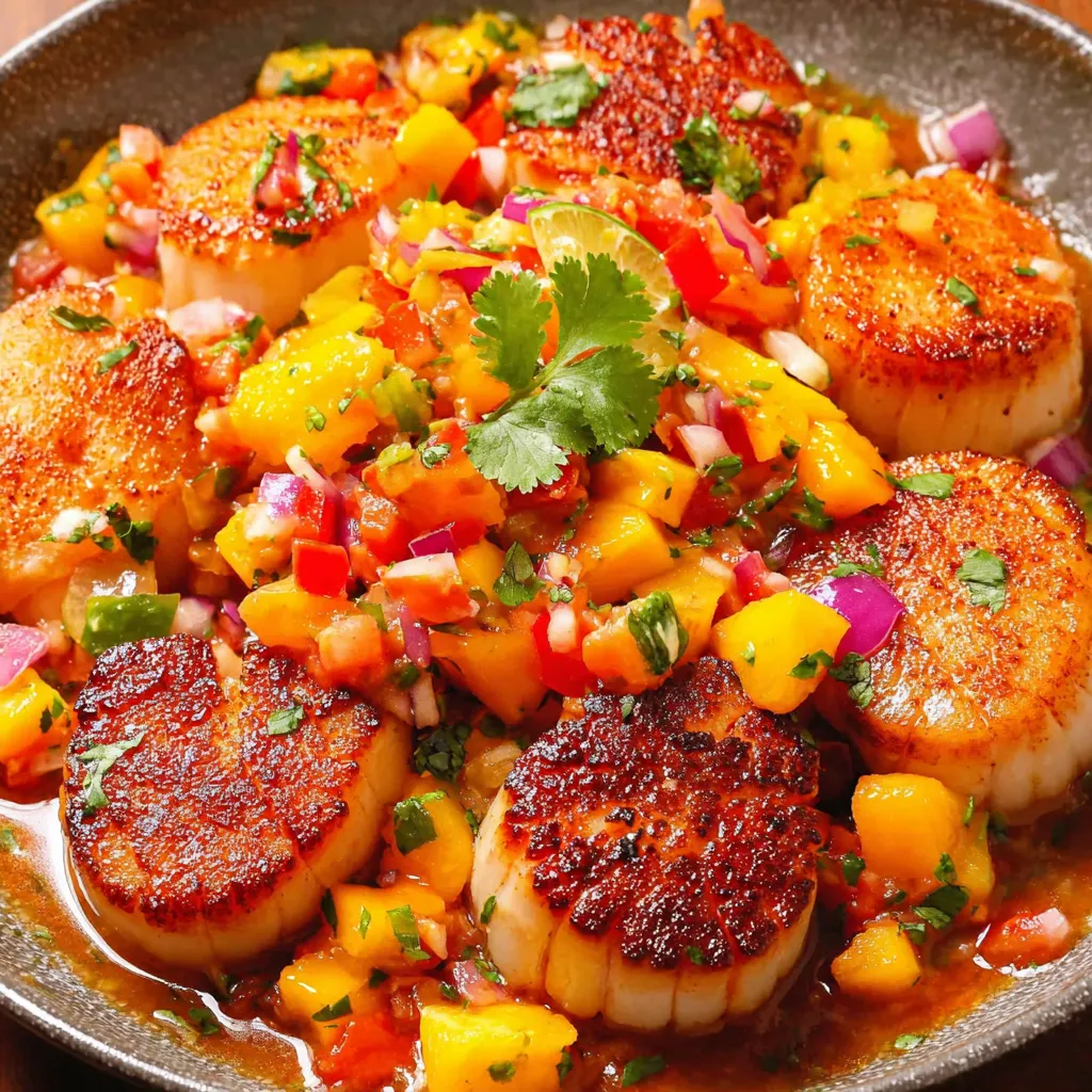A bowl of scallops with a fruit salsa.
