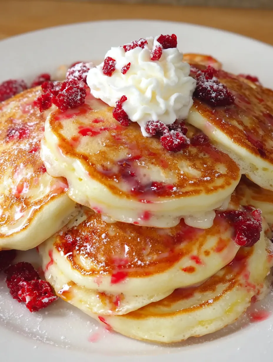 Yogurt pancakes with raspberries.