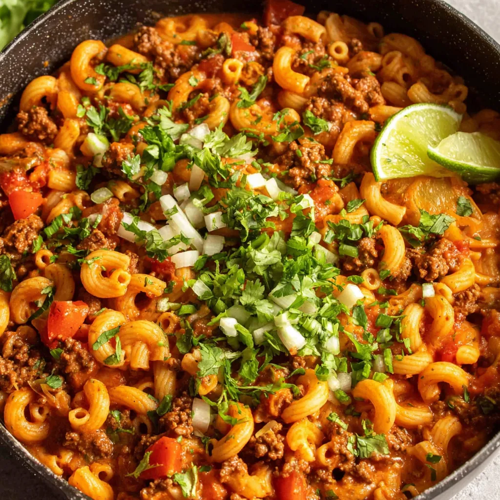 A bowl of pasta with meat and vegetables.