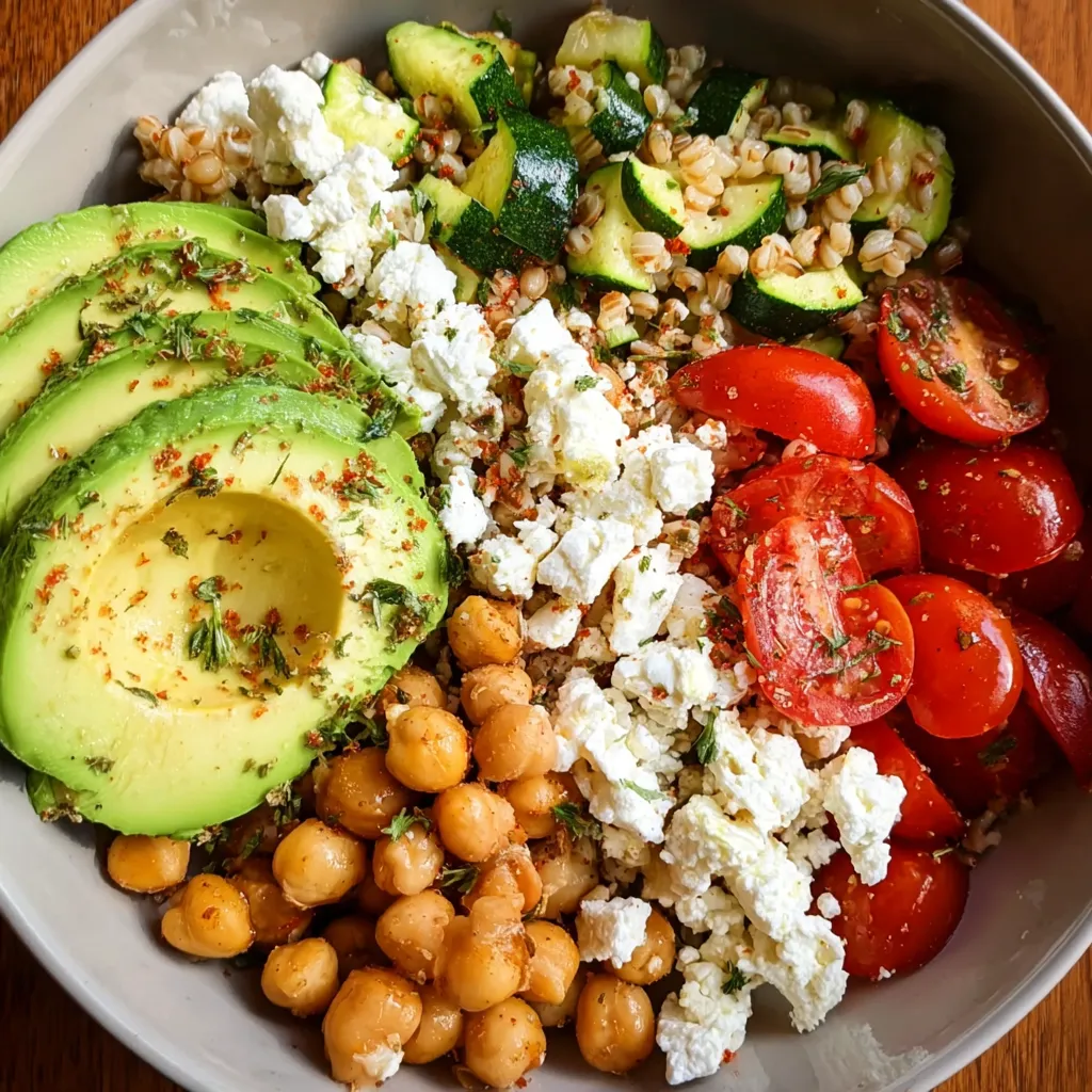 A bowl of food containing chickpeas, tomatoes, and feta cheese.