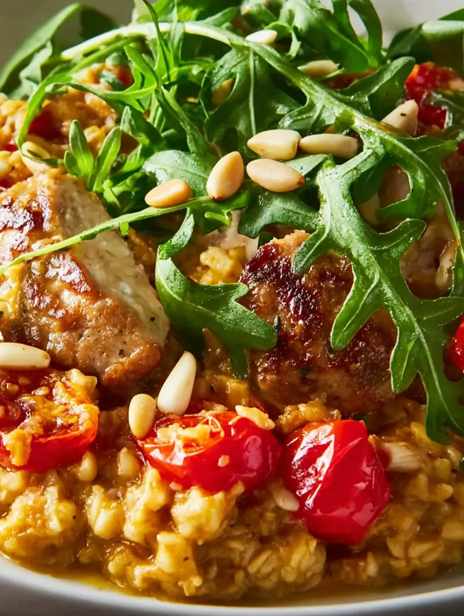 A plate of food with sausage and tomatoes.