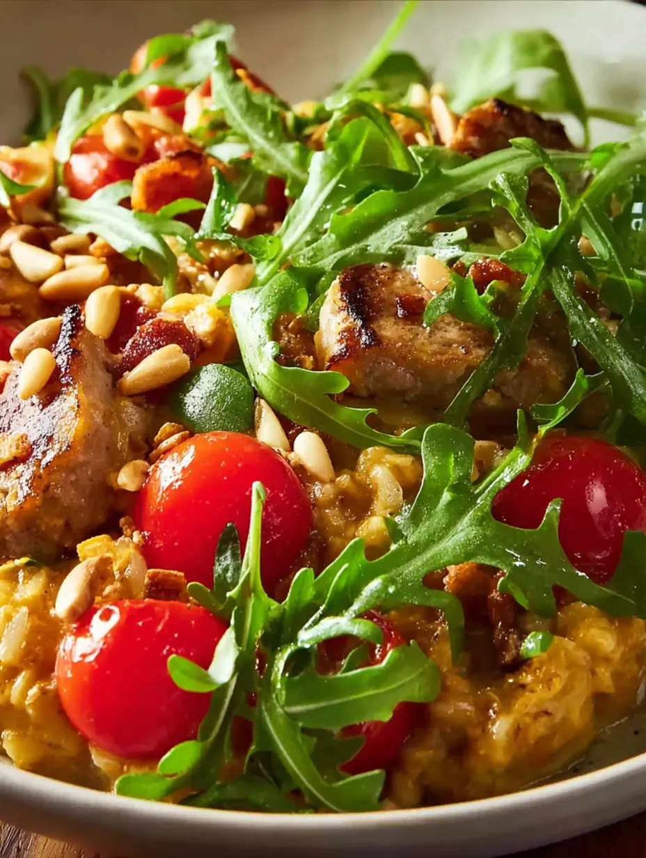 A plate of food with tomatoes and sausage.