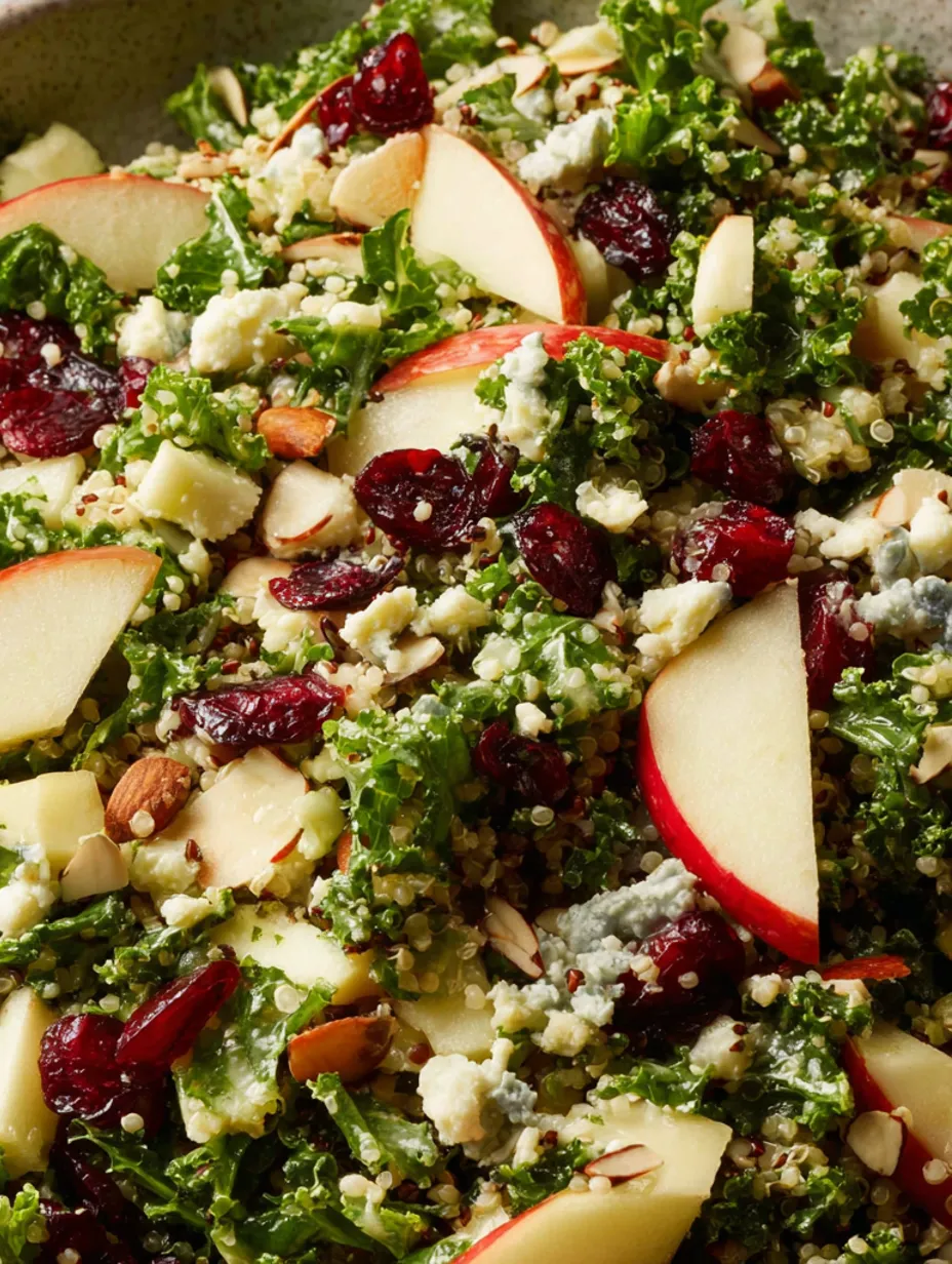 A salad made with kale, quinoa, and apples.