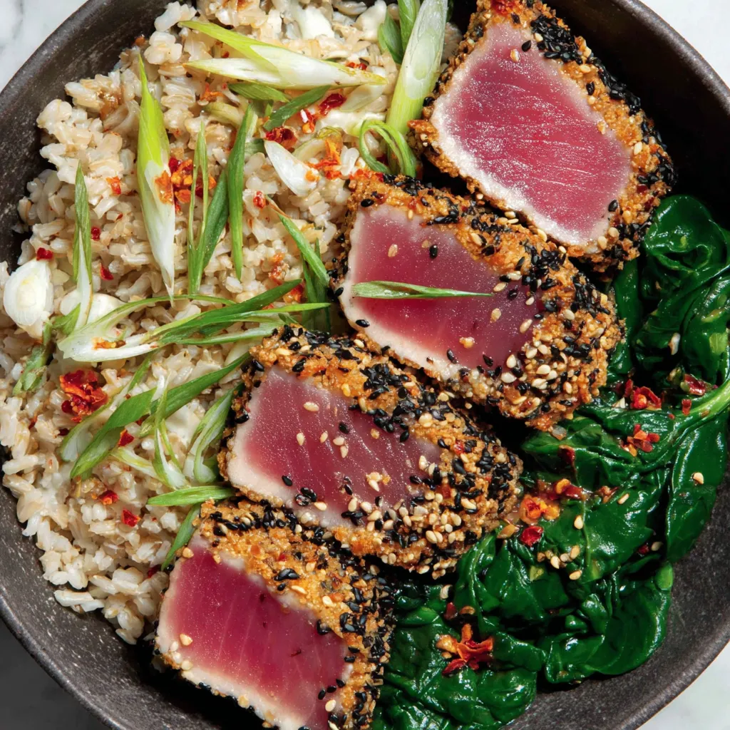A plate of food with rice and fish.