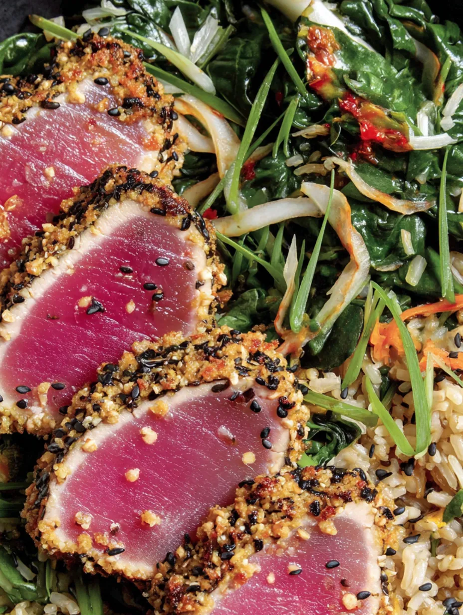 Sesame-Crusted Tuna Rice Bowls.