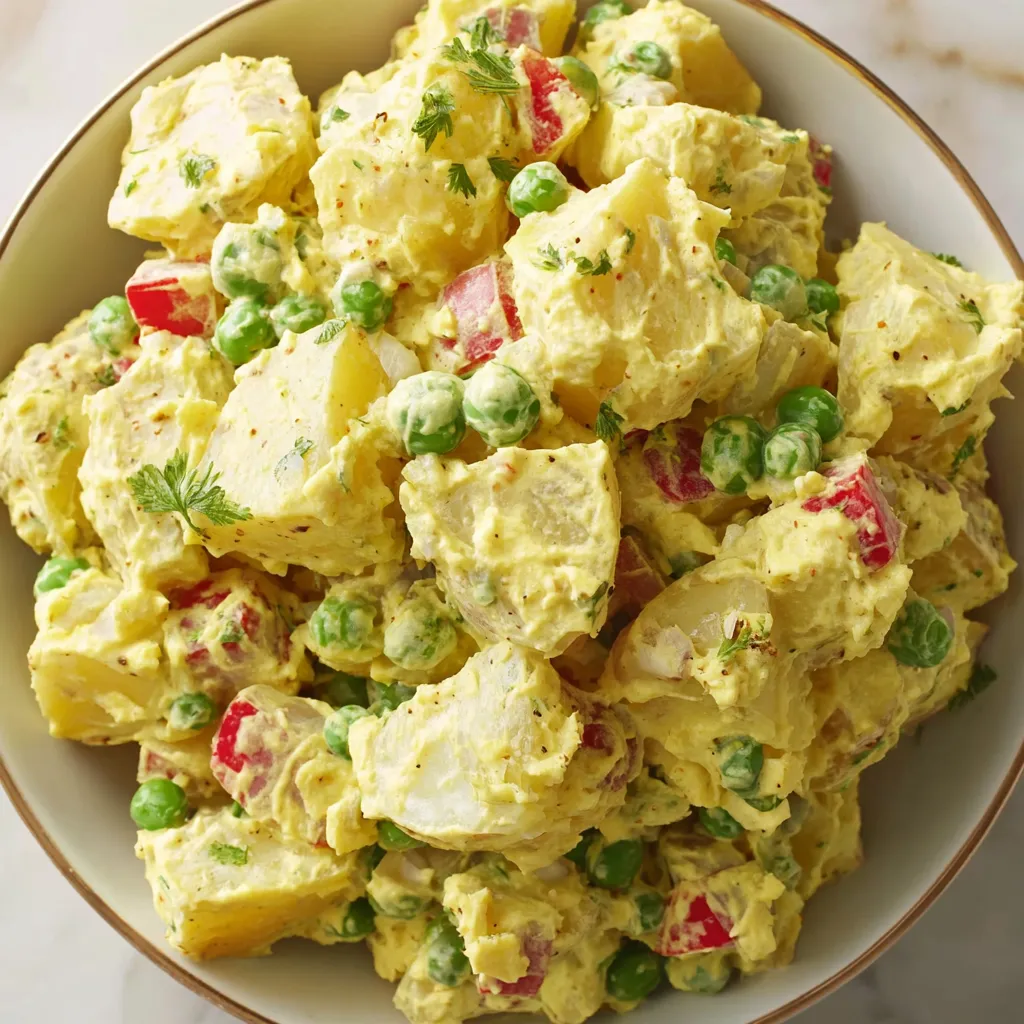 A bowl of curried potato salad.