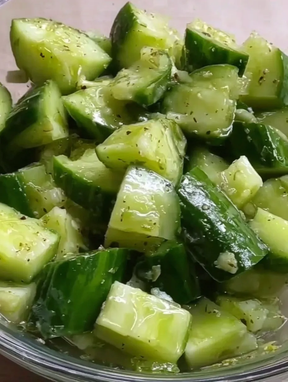 A bowl of smashed cucumber salad with lemon and cumin.