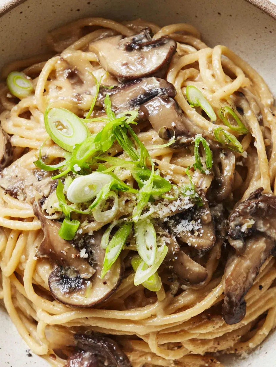 A bowl of mushroom-miso pasta.