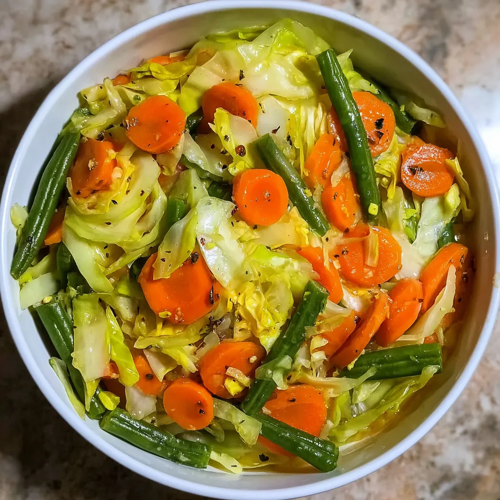 A bowl of food with carrots and green beans.
