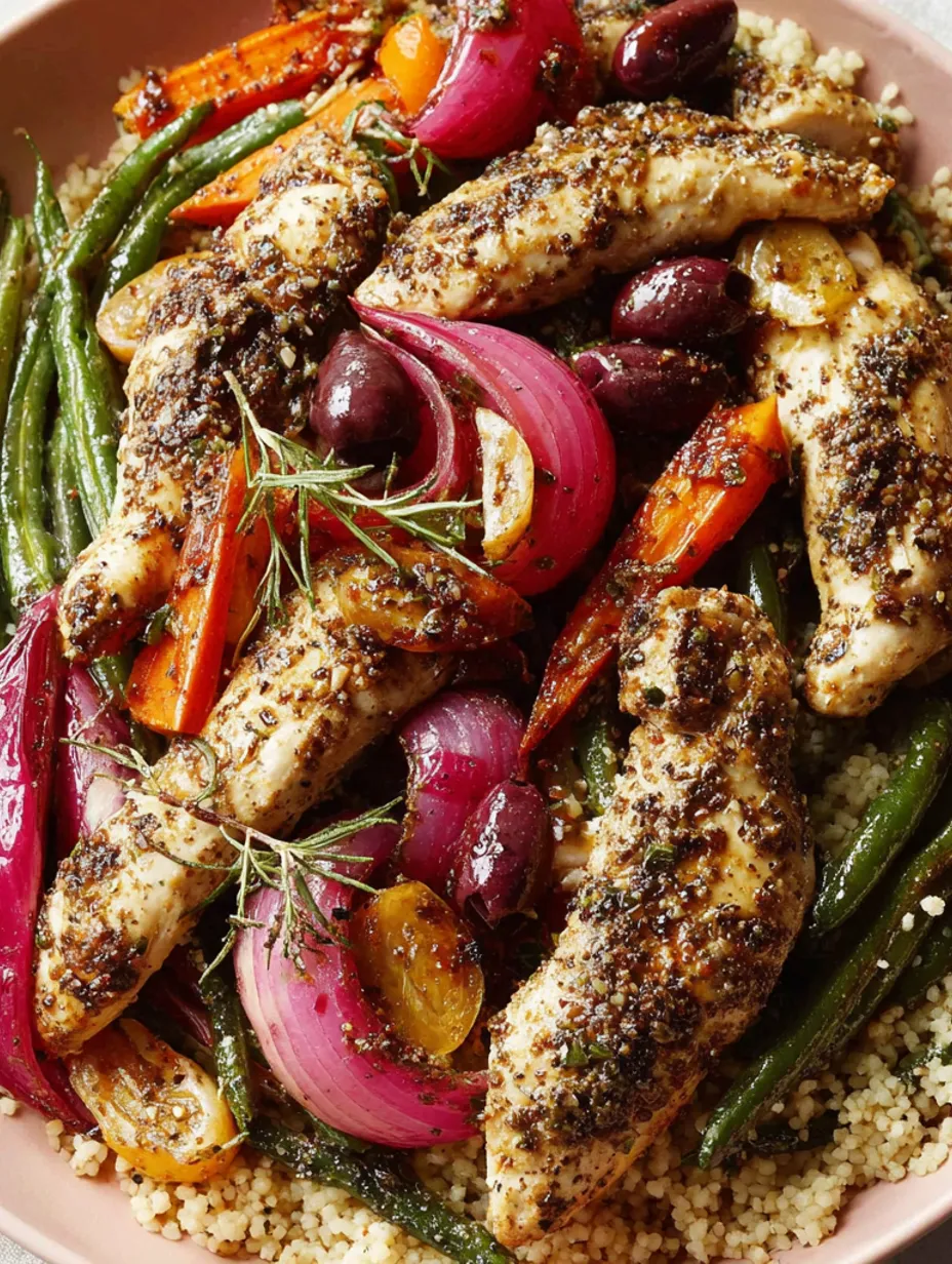 A plate of chicken with vegetables and couscous.