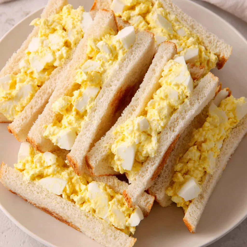 A plate of egg salad sandwiches.