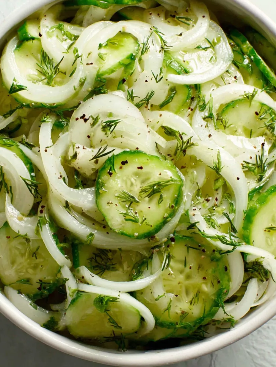 A bowl of cucumber and onion salad.