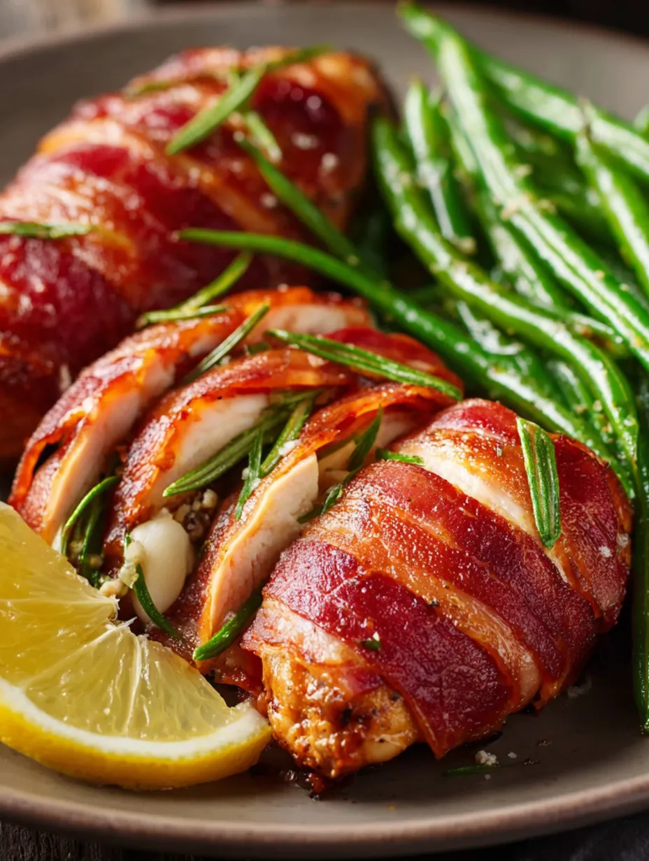A plate of food with chicken and green beans.