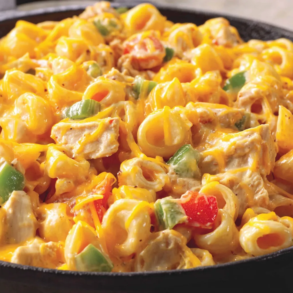 A delicious dish of King Ranch Chicken Mac and Cheese.