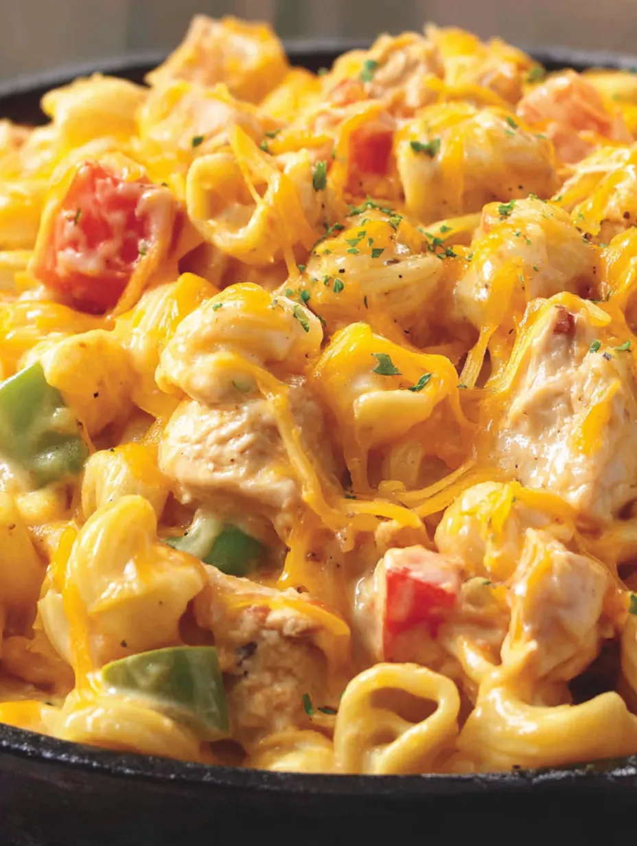 A delicious looking dish of King Ranch Chicken Mac and Cheese.
