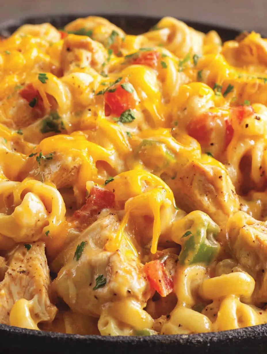 A delicious plate of King Ranch Chicken Mac and Cheese.