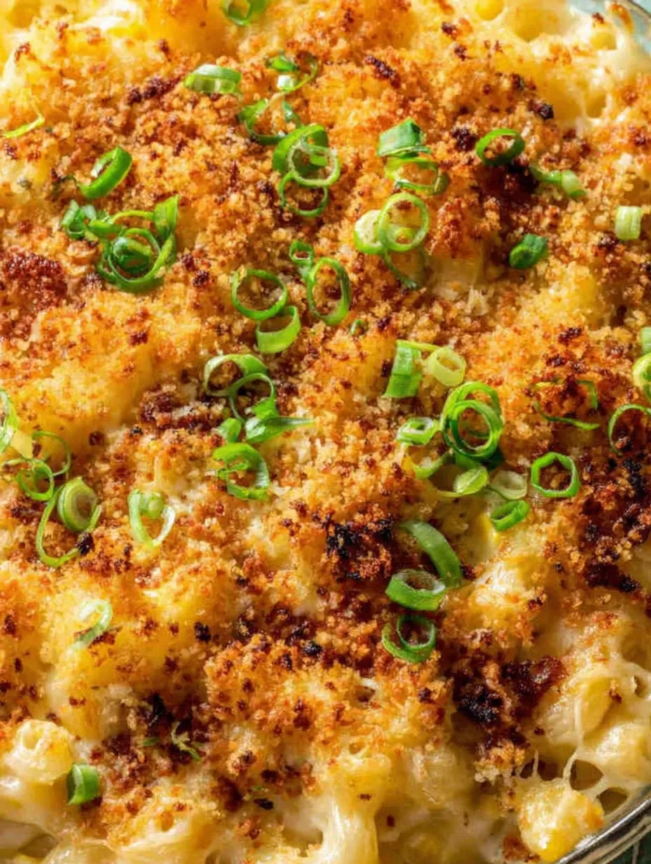 A close up of a macaroni and corn casserole.