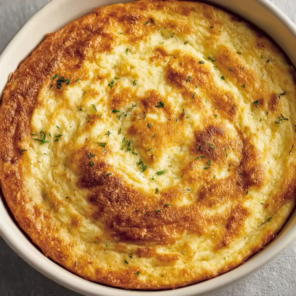 A buttermilk spoon bread in a bowl.