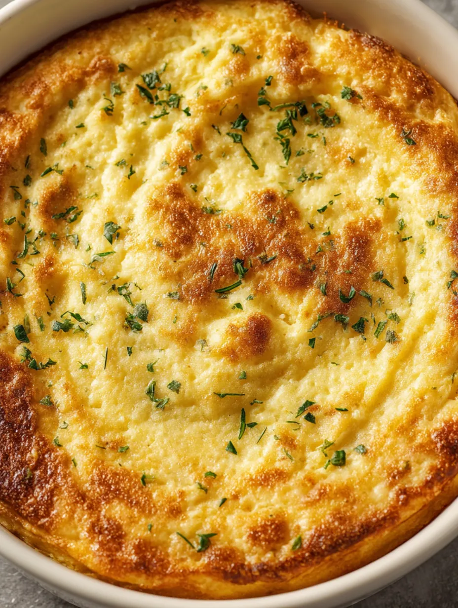 A close up of a buttermilk spoon bread.