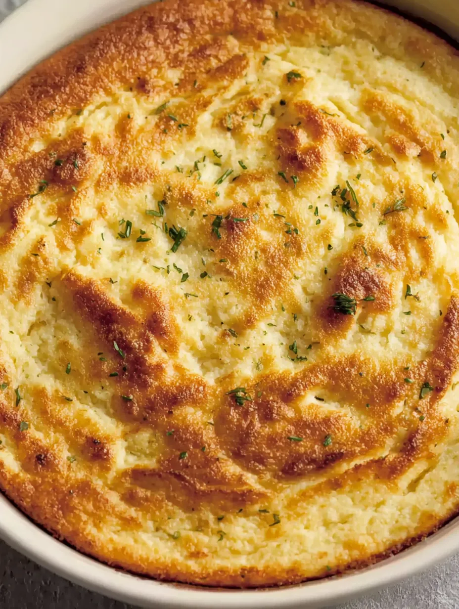 A close up of a buttermilk spoon bread.