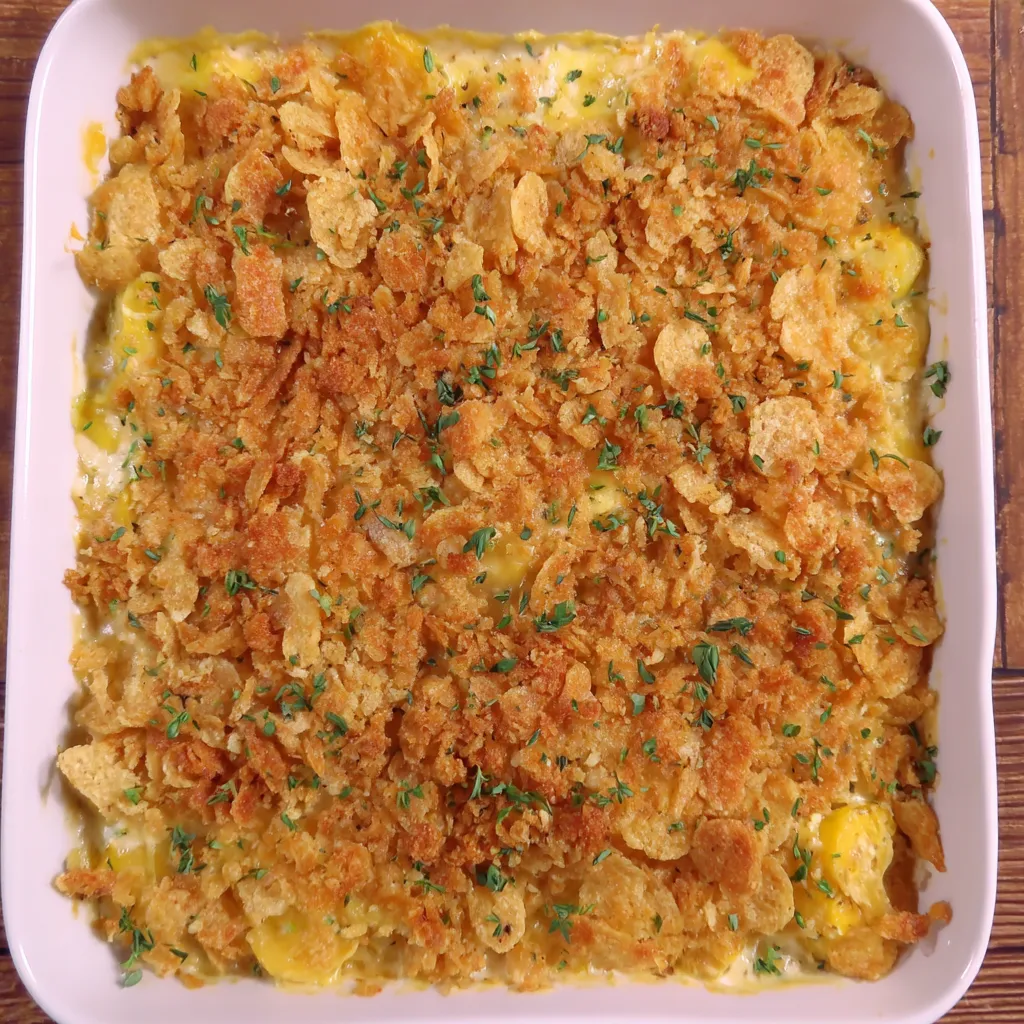 A dish of old-school squash casserole.