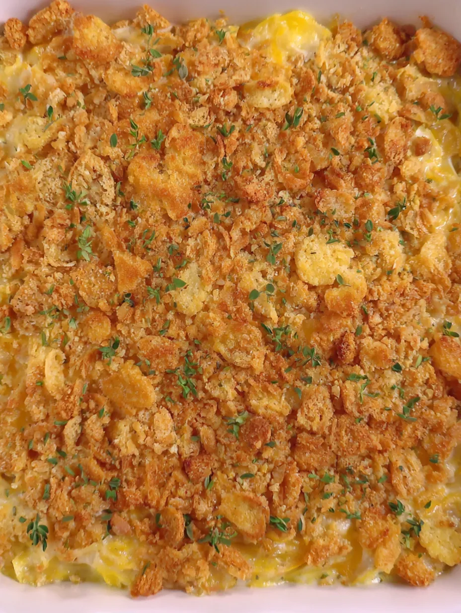 A close up of a casserole with chips and cheese.